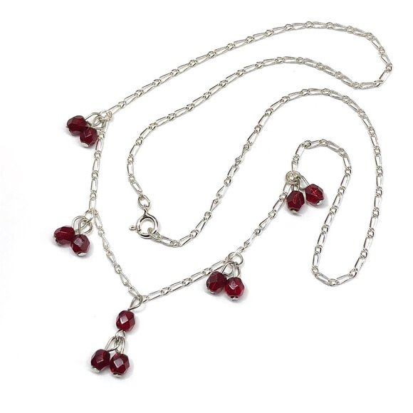 Foxy Deep Red Crystal Negligee Necklace Sterling Silver Beaded Choker Necklace - Picture 7 of 7